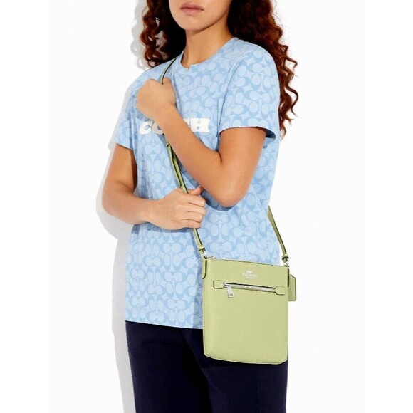 New Coach CE871 Mini Rowan File Bag Crossgrain Leather Pale Lime - Picture 2 of 4